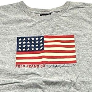 Polo Jeans Co Ralph Lauren Men’s XL Gray USA Flag‎ Graphic Tee Cotton